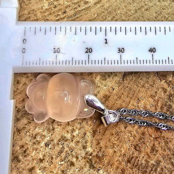 Adorable Nature Rose Quartz Hand Carved Rabbit Pendant Necklace - Picture 10 of 10